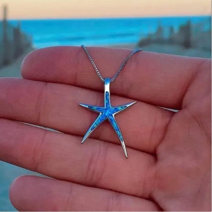 Collier Étoile de Mer Bleu et Argenté
