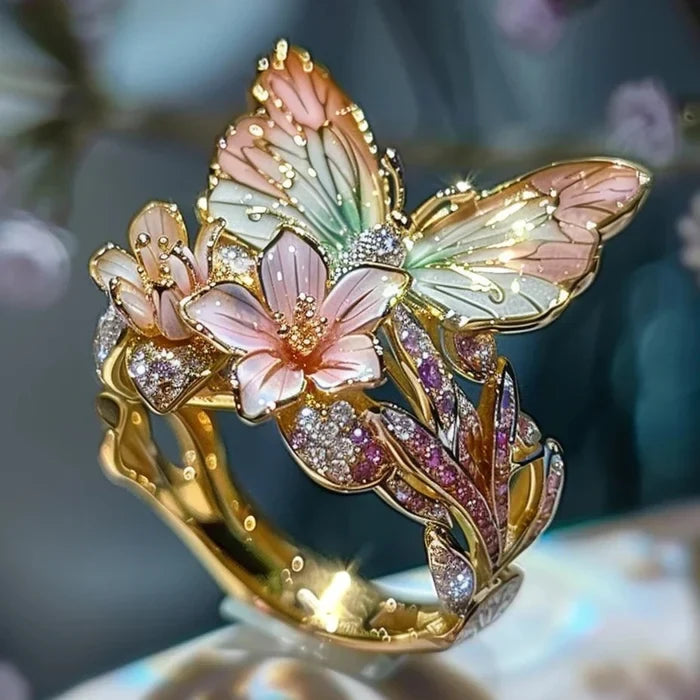 Bague Vintage dorée à Motif Floral