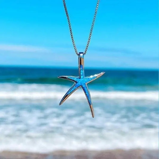 Collier Étoile de Mer Bleu et Argenté