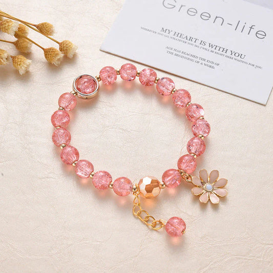 Bracelet en Pierres Roses et Marguerite
