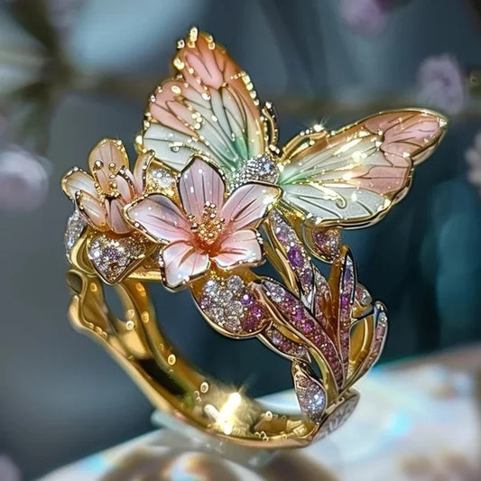 Bague Vintage dorée à Motif Floral